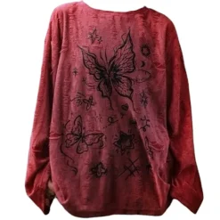 Aesthetic T-Shirts & Graphic Tees|Long Sleeve Tops*Boogzel Clothing Fairycore Aesthetic Butterfly Print Top Red
