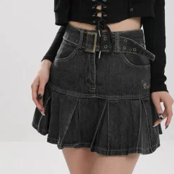 Skirts*Boogzel Clothing Fairycore Aesthetic Denim Skirt DarkGrey
