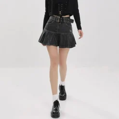 Skirts*Boogzel Clothing Fairycore Aesthetic Denim Skirt DarkGrey