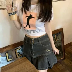 Skirts*Boogzel Clothing Fairycore Aesthetic Denim Skirt DarkGrey