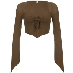 Crop Tops|Long Sleeve Tops*Boogzel Clothing Fairycore Aesthetic Long Sleeve Top Brown