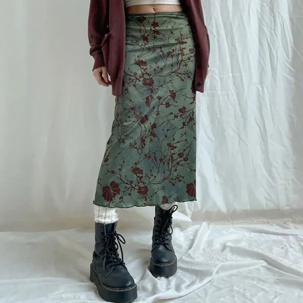 Skirts*Boogzel Clothing Fairycore Aesthetic Midi Skirt Green