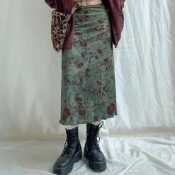 Skirts*Boogzel Clothing Fairycore Aesthetic Midi Skirt Green