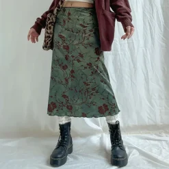 Skirts*Boogzel Clothing Fairycore Aesthetic Midi Skirt Green