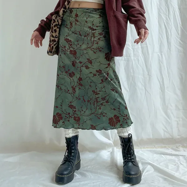 Skirts*Boogzel Clothing Fairycore Aesthetic Midi Skirt Green