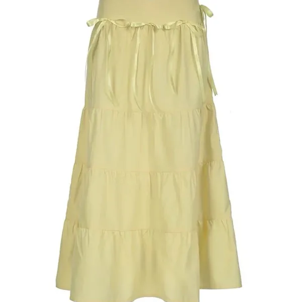 Skirts*Boogzel Clothing Fairycore Aesthetic Tiered Maxi Skirt Yellow
