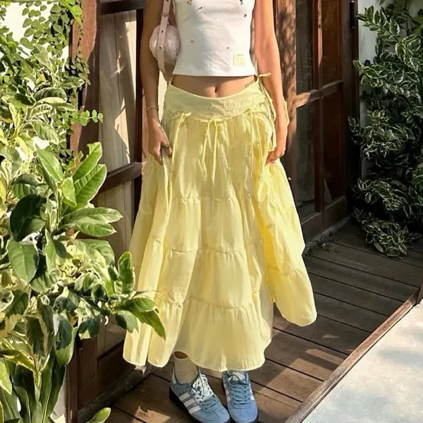 Skirts*Boogzel Clothing Fairycore Aesthetic Tiered Maxi Skirt Yellow