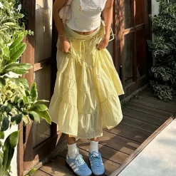 Skirts*Boogzel Clothing Fairycore Aesthetic Tiered Maxi Skirt Yellow
