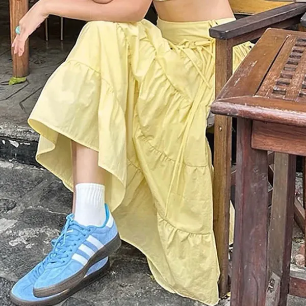 Skirts*Boogzel Clothing Fairycore Aesthetic Tiered Maxi Skirt Yellow