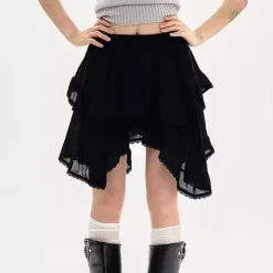Skirts*Boogzel Clothing Fairycore Asymmetric Lace Ruffle Skirt
