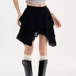 Skirts*Boogzel Clothing Fairycore Asymmetric Lace Ruffle Skirt