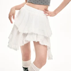 Skirts*Boogzel Clothing Fairycore Asymmetric Lace Ruffle Skirt