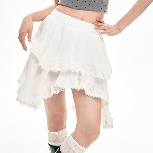 Skirts*Boogzel Clothing Fairycore Asymmetric Lace Ruffle Skirt