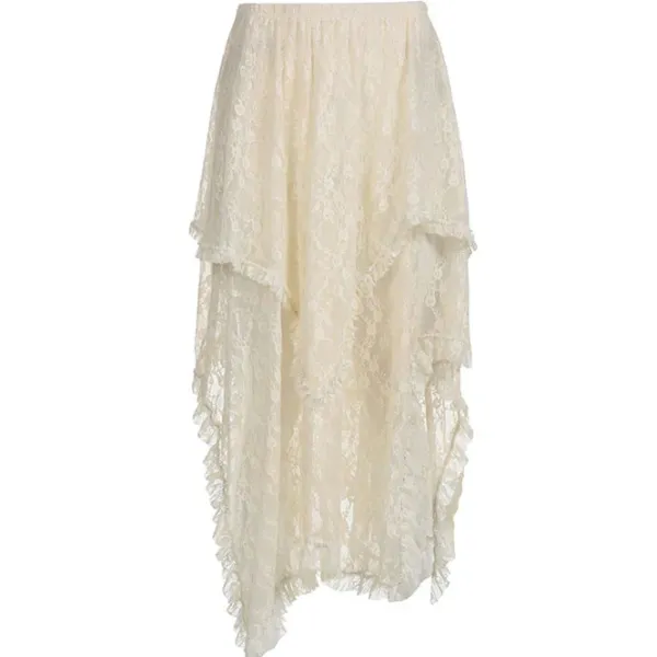 Skirts*Boogzel Clothing Fairycore Asymmetrical Lace Skirt Beige