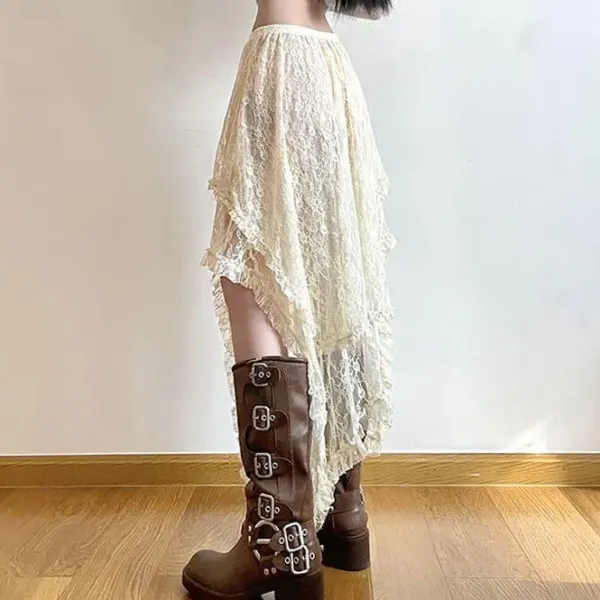 Skirts*Boogzel Clothing Fairycore Asymmetrical Lace Skirt Beige