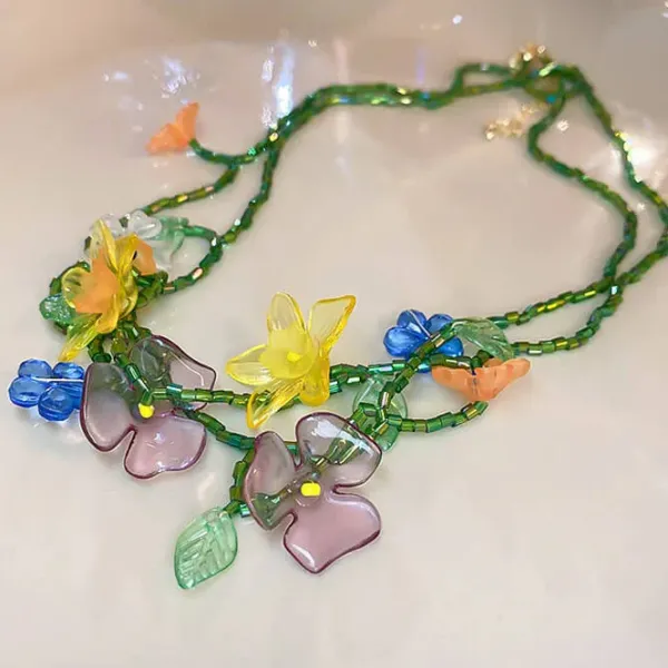 Necklaces & Chokers*Boogzel Clothing Fairycore Flower Layered Necklace Green