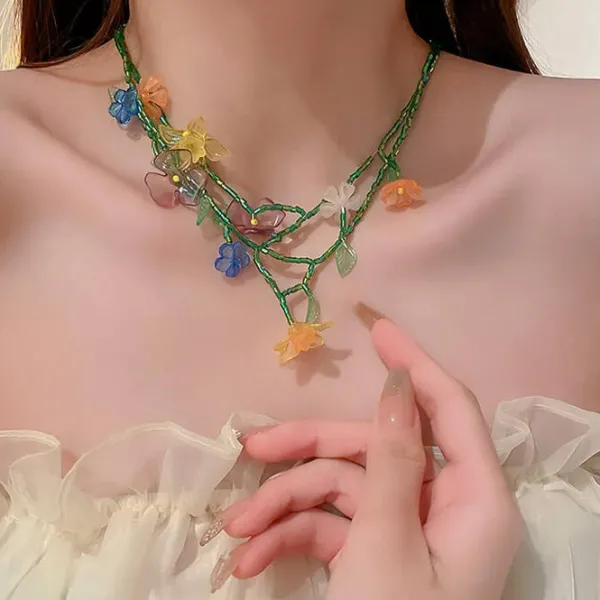Necklaces & Chokers*Boogzel Clothing Fairycore Flower Layered Necklace Green