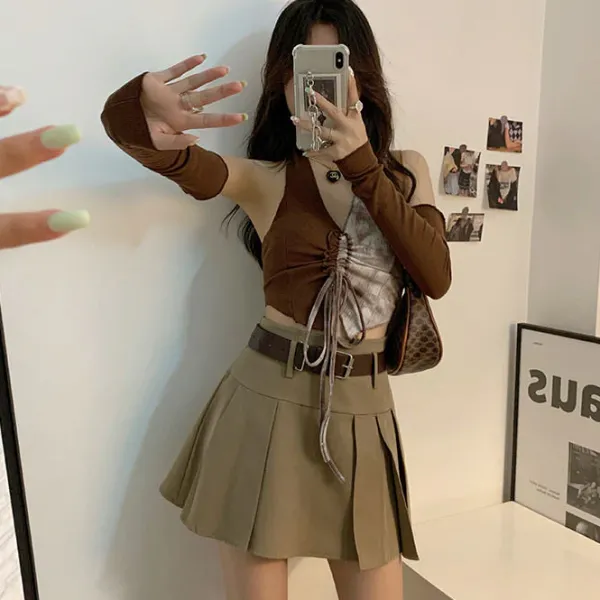 Long Sleeve Tops*Boogzel Clothing Fairycore Halter Top & Gloves Set Brown