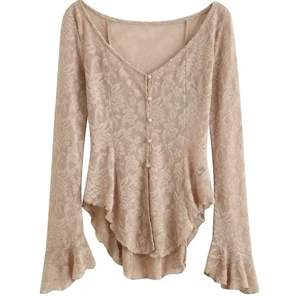 Long Sleeve Tops*Boogzel Clothing Fairycore Lace Flare Sleeve Top Beige