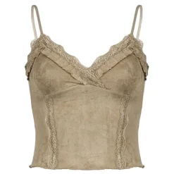 Y2K Tops*Boogzel Clothing Fairycore Lace Trim Cami Top Beige