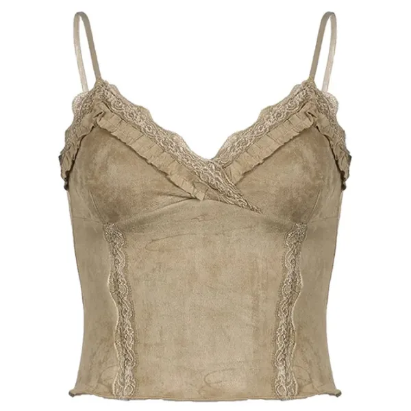 Y2K Tops*Boogzel Clothing Fairycore Lace Trim Cami Top Beige