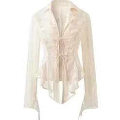 Long Sleeve Tops*Boogzel Clothing Fairycore Lace Up Shirt White