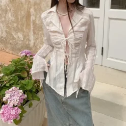 Long Sleeve Tops*Boogzel Clothing Fairycore Lace Up Shirt White