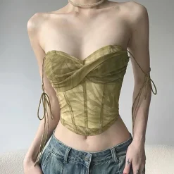 Crop Tops*Boogzel Clothing Fairycore Mesh Bustier Top Green