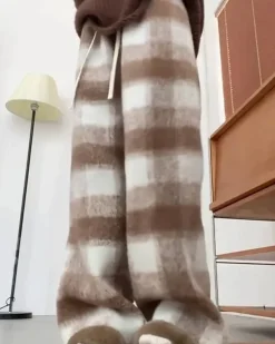 Pants & Trousers*Boogzel Clothing Fall Feels Cozy Plaid Trousers Brown