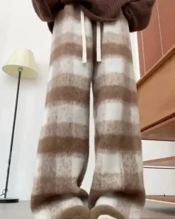 Pants & Trousers*Boogzel Clothing Fall Feels Cozy Plaid Trousers Brown