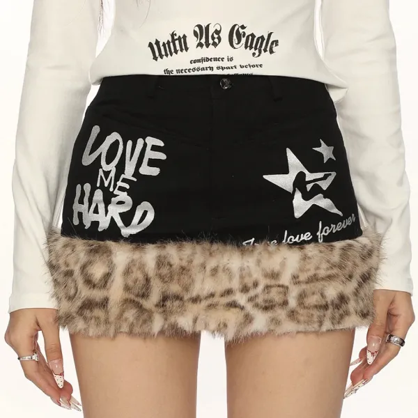 Skirts*Boogzel Clothing Ferocious Fancy Fuzzy Denim Skirt