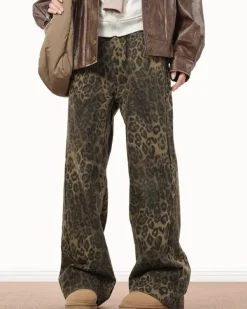 Jeans*Boogzel Clothing Ferocious Fancy Leopard Print Jeans Brown