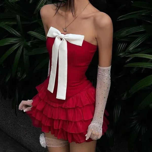 Dresses & Rompers*Boogzel Clothing Flirty Babe Bow Dress in Red