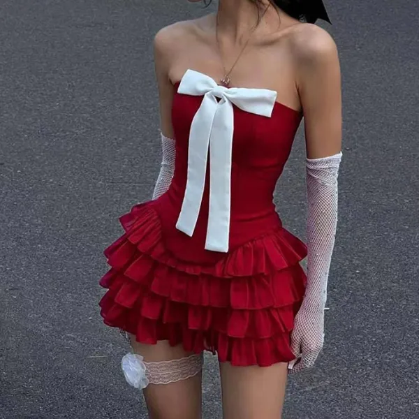 Dresses & Rompers*Boogzel Clothing Flirty Babe Bow Dress in Red