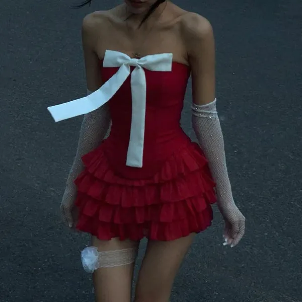 Dresses & Rompers*Boogzel Clothing Flirty Babe Bow Dress in Red