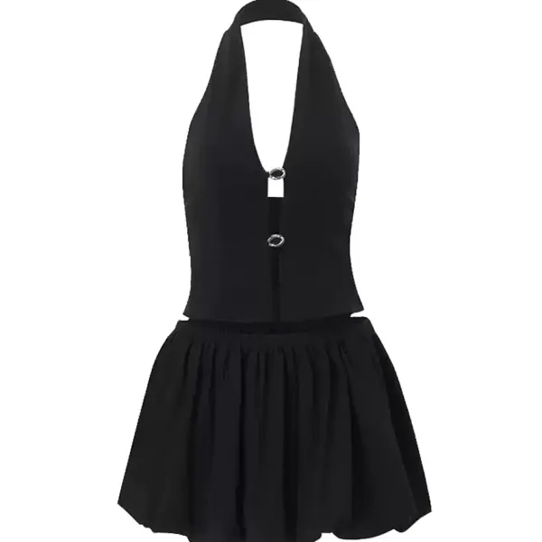Dresses & Rompers*Boogzel Clothing Flirty Babe Halter Top & Bubble Skirt Set Black