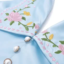 Crop Tops*Boogzel Clothing Floral Embroidered Satin Vest Blue