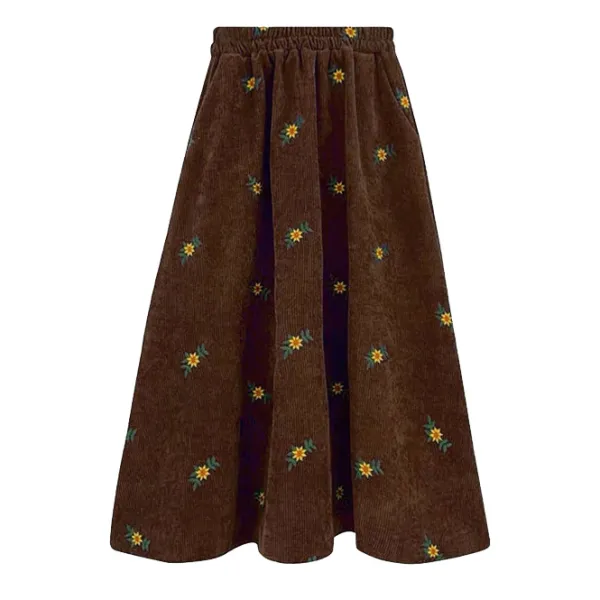 Skirts*Boogzel Clothing Floral Embroidery Corduroy Skirt
