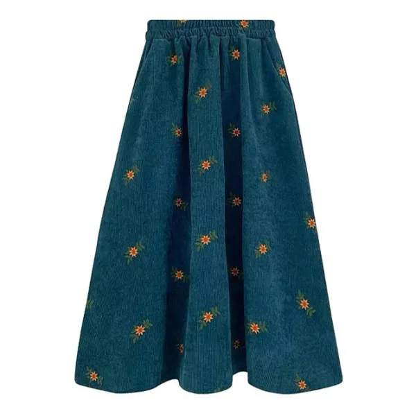Skirts*Boogzel Clothing Floral Embroidery Corduroy Skirt