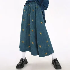 Skirts*Boogzel Clothing Floral Embroidery Corduroy Skirt