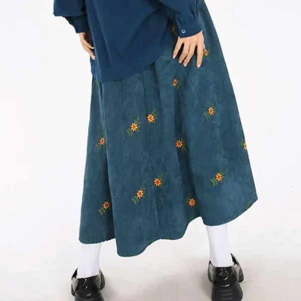 Skirts*Boogzel Clothing Floral Embroidery Corduroy Skirt