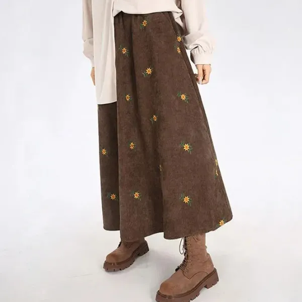 Skirts*Boogzel Clothing Floral Embroidery Corduroy Skirt