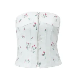 Y2K Tops|Corset Tops*Boogzel Clothing Floral Zip Up Corset Top White