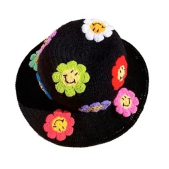 Hats*Boogzel Clothing Flower Crochet Bucket Hat Black