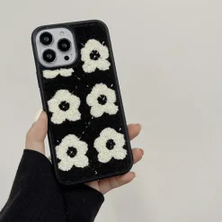 Iphone Cases*Boogzel Clothing Flowers Fuzzy iPhone Case Black