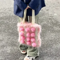 Bags & Purses*Boogzel Clothing Fluffy Pom Poms Bag in Pink