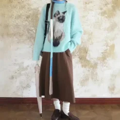 Sweaters*Boogzel Clothing Fluffy Siamese Cat Print Jumper Blue