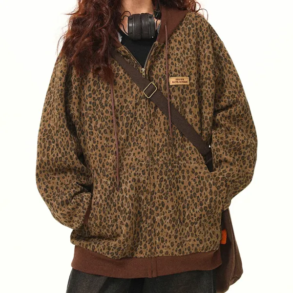Hoodies*Boogzel Clothing Found Leopard Oversized Hoodie Brown