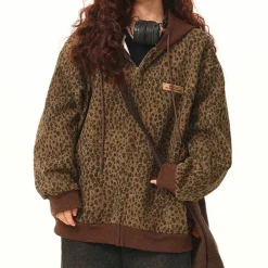 Hoodies*Boogzel Clothing Found Leopard Oversized Hoodie Brown