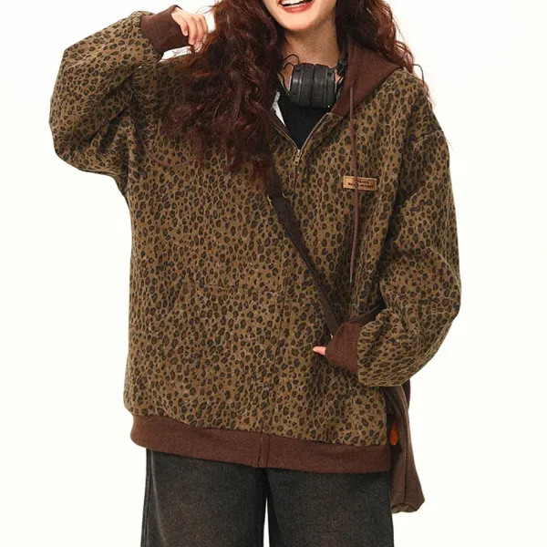 Hoodies*Boogzel Clothing Found Leopard Oversized Hoodie Brown